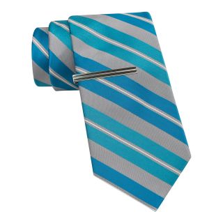 JF J.Ferrar JF J. Ferrar Boom Stripe Tie w/ Tie Bar, Blue, Mens