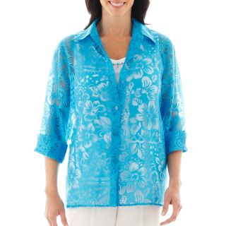 Alfred Dunner Isle of Capri Solid Burnout Layered Top, Turqois