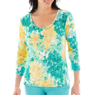 Lark Lane Spring Fling 3/4 Sleeve Textured Wave Mosaic Knit Top with Necklace,