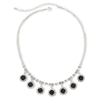 Vieste Silver Tone Rhinestone Flower Drop Necklace, Black