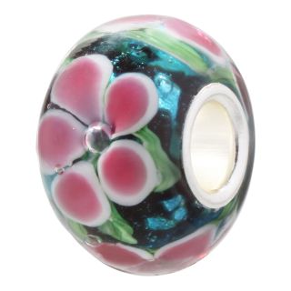 Forever Moments Pink and Green Flowers Glass Bead, Womens