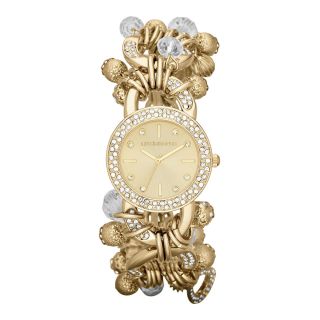 LIZ CLAIBORNE Womens Gold Tone & Crystal Charm Bracelet Watch
