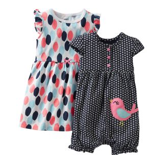 Carters 2 pk. Bird Romper & Dress   Girls newborn 24m, Blue, Blue, Girls