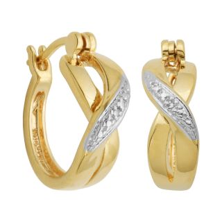 Bridge Jewelry Diamond Accent 18K Gold Plated X Hoop Earrings