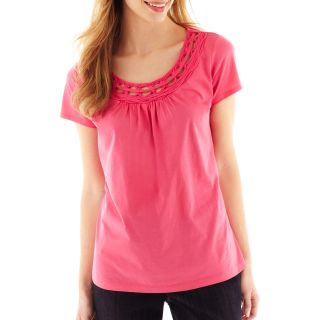 St. Johns Bay St. John s Bay Embellished Short Sleeve Top, Pink