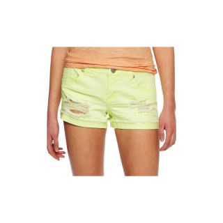 Sapphire Ink Destructed Roll Fray Shorts, Banana (Yellow), Womens