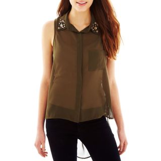 Embellished Open Back Blouse, Olive