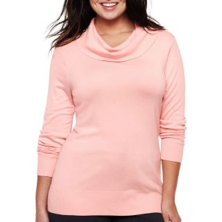 LIZ CLAIBORNE Cowlneck Sweater   Plus, Silver/Pink, Womens