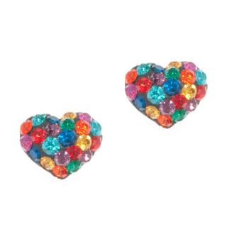 Bridge Jewelry Sterling Silver Multicolored Crystal Heart Earrings