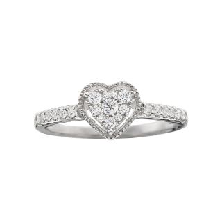 1/4 CT. T.W. Diamond Heart Shaped Promise Ring, White, Womens
