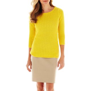 LIZ CLAIBORNE 3/4 Sleeve Boatneck Sweater   Tall, Yellow, Womens