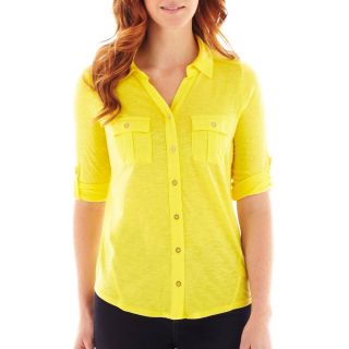 LIZ CLAIBORNE 3/4 Sleeve Knit Shirt, Yellow, Womens