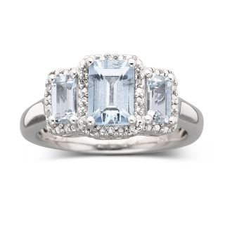 Genuine Aquamarine & Diamond Accent Ring, White, Womens