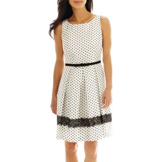 Danny & Nicole Polka Dot Belted Fit and Flare Dress, Ivory