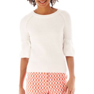 Worthington Puff Sleeve Striped Sweater, White, Womens