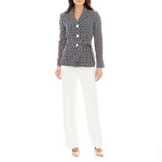 Lesuit Le Suit Belted Print Jacket and Pants, White, Womens
