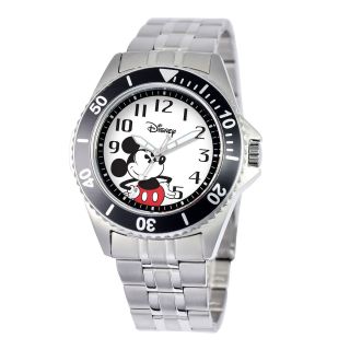 Disney Honor Mens Mickey Mouse Silver Tone Stainless Steel Watch