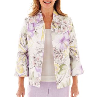 Alfred Dunner Provence 3/4 Sleeve Tropical Print Jacket, Womens