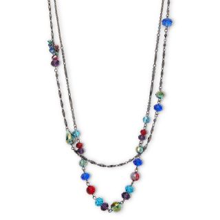 Multicolor Glass Bead 2 Row Long Necklace