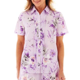 Alfred Dunner Provence Short Sleeve Floral Print Blouse, Lilac