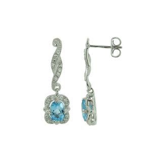 Blue Topaz & Lab Created White Sapphire Drop Earrings Sterling Silver, Womens