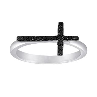 1/10 CT. T.W. Color Enhanced Black Diamond Mini Sideways Cross Ring, Womens