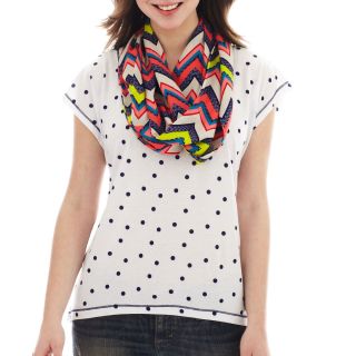 Self Esteem Layered Tee with Patterned Infiniti Scarf, Warm Sand/dots, Womens