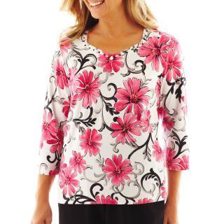 Alfred Dunner Letters From Paris Floral Scroll Knit Top   Petite, Womens