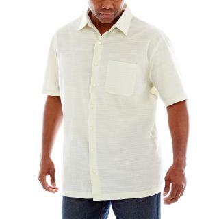 Van Heusen Short Sleeve Faux Linen Shirt Big and Tall, Cream, Mens