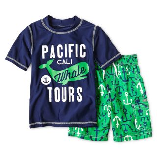 Carters Short Sleeve Whale Rashguard and Swim Trunks Set   Boys 3m 4t, Green,