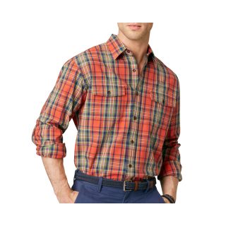 G.H. Bass Long Sleeve Plaid Twill Shirt, Red, Mens
