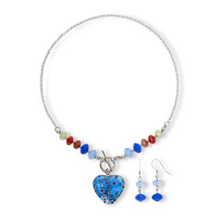 Murano Glass Heart Pendant & Bead Dangle Earrings Boxed Set