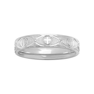 Womens Sterling Silver Ridged Cross Band, White