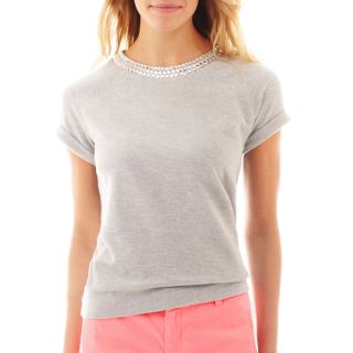 Embellished Short Sleeve Sweatshirt, Grey, Womens