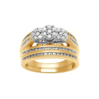 1 CT. T.W. Diamond 3 Stone 18K Yellow Gold Over Silver Bridal Set, Womens