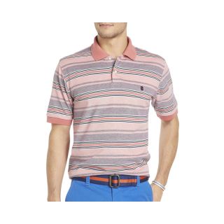 Izod Short Sleeve Multi Striped Polo Shirt, Faded Rose, Mens