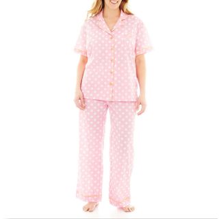 INSOMNIAX Short Sleeve and Pants Cotton Pajama Set, Pink, Womens
