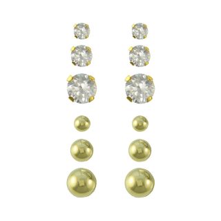 14K Gold & Cubic Zirconia Ball 6 pr. Earring Set, Womens