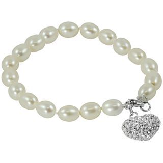 ONLINE ONLY   Cultured Freshwater Pearl & Crystal Heart Bracelet, Womens