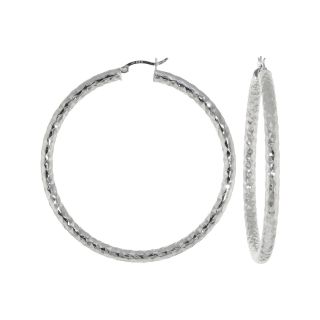 Sterling Silver Diamond Cut Hoop Earrings, Womens