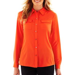LIZ CLAIBORNE Long Sleeve Campshirt   Talls, Orange