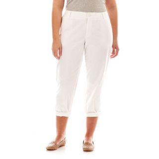LIZ CLAIBORNE Twill Chino Cropped Pants   Plus, White, Womens