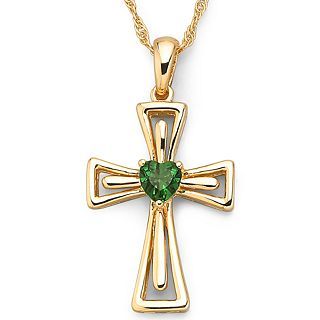 Birthstone Lab Created Emerald Cross Pendant, Two Tone, Womens