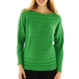 LIZ CLAIBORNE Long Sleeve Cable Sweater   Talls, Fern Leaf, Womens