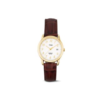 Timex Mens Goldtone Brown Leather Strap Watch