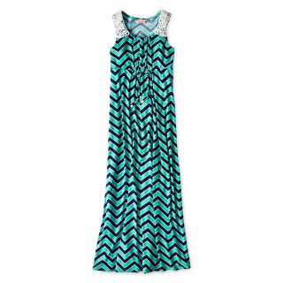 Speechless Chevron Print Sleeveless Maxi Dress   Girls 7 16, Navy/turq Jm, Girls