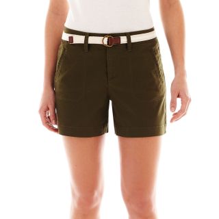 St. Johns Bay St. John s Bay Belted Twill Shorts, Tuscan Olive, Womens