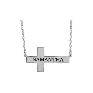 Sterling Silver Personalized Cross Pendant, White, Womens