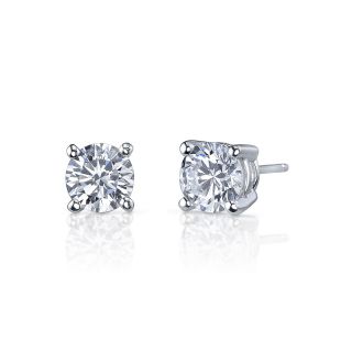Simulated Diamond, Diamonore 1.5 CTW 14K White Stud Earrings, White/Gold, Womens