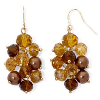 Gold Tone & Brown Bead Grapevine Earrings